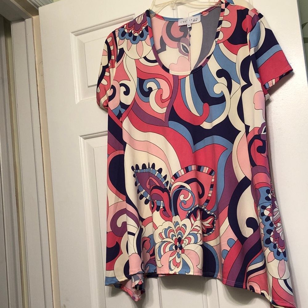 C’EST LA VIE Pink and Blue Swirl Women's Blouse